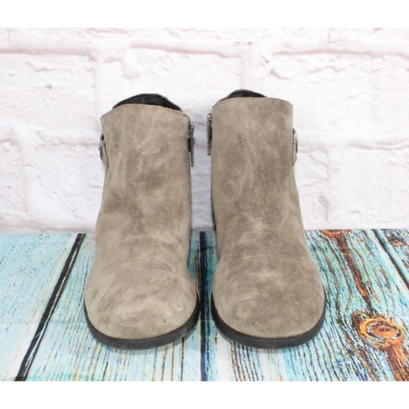 Born Phobos Gray Suede Pull On Side Zip Short Buckle Ankle Boots 9.5 M - Picture 4 of 8